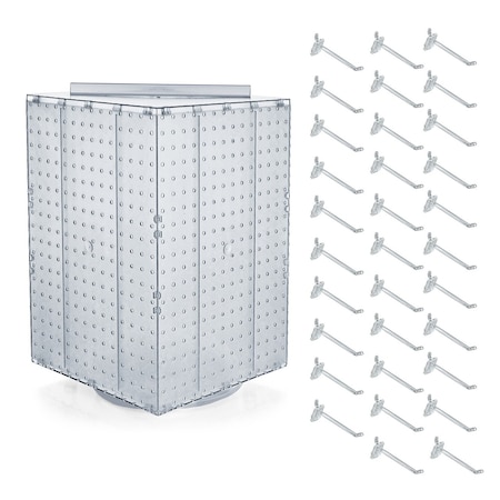 Azar Displays Four-Sided Revolving 14''W x 20''H Pegboard Counter Display w/ 32 4'' Hooks 701414-CLR-4C32